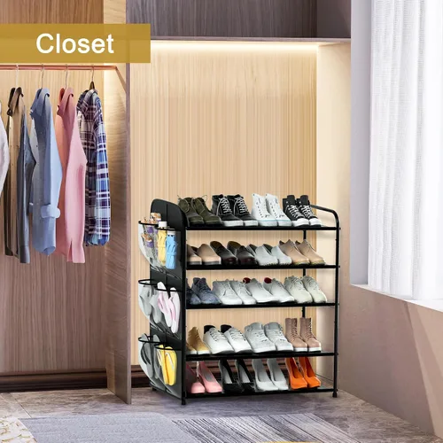 Vista 8 de Housen Solutions Zapatero de 5 niveles para 20-25 pares, organizador de zapatos de metal para armario, entrada, estante de zapatos de pie