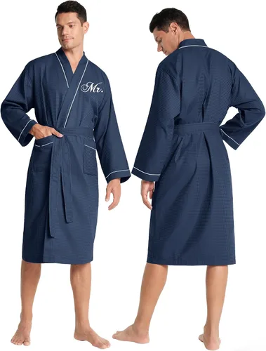 Vista 5 de AW BRIDAL Mr and Mrs Waffle Knit Robe Set for Wedding Engagement Gifts Marina de guerra - Mrs. & Mr.