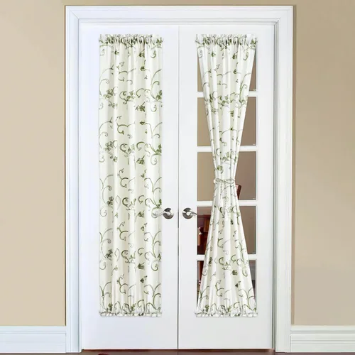Vista 16 de VOGOL Cortinas de luz lateral para puerta delantera, paneles de puerta francesa con textura de lino corto de 40 pulgadas de largo, diseño bordado