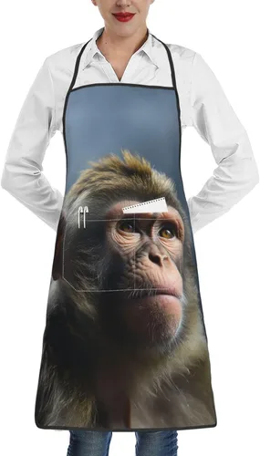 Vista 10 de Kitchen Cooking Aprons for Women Men Monkey Waterproof Bib Apron with Pockets Adjustable Chef Apron