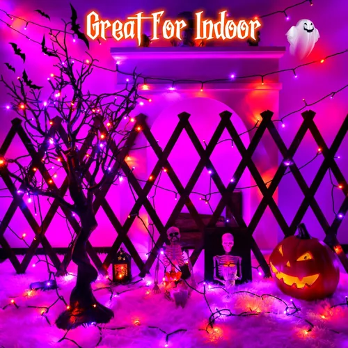 Vista 6 de Luces de Cadena de Halloween Total 100LED Operadas por Batería Exteriores 8 Modos con Temporizador 16.4Pies*2, 50LED*2 Luces de Hadas Impermeables