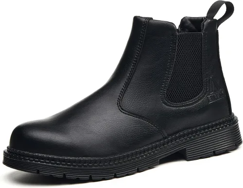Vista 14 de Botas con punta de acero para hombres y mujeres, botas de trabajo sin cordones para la construcción Caqui