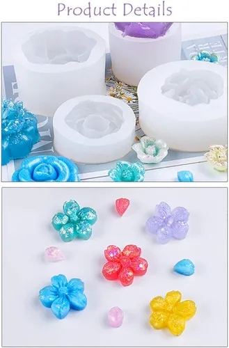 Vista 5 de 3 moldes de resina de flores, moldes de silicona rosa 3D, molde de fundición de epoxi, manualidades de cristal de bricolaje, collares, aretes