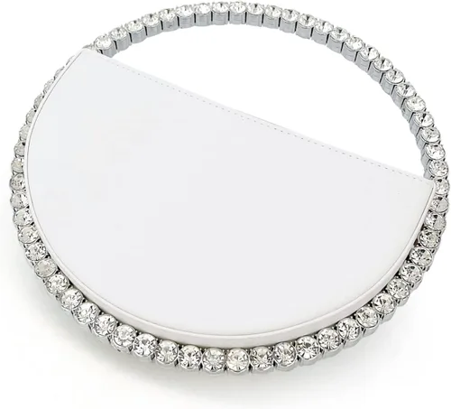 Vista 4 de ROUTENGWAIFU Bolso de noche de decoración de diamantes de imitación con purpurina redonda para mujer, bolsos elegantes para cena, fiesta, boda