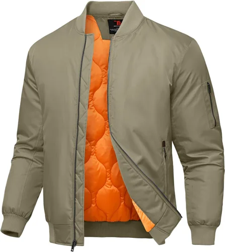 Vista 10 de Rdruko Chaquetas bomber para hombre, diseño de cebolla, acolchadas, cortavientos, con cremallera, 4 bolsillos, impermeables, de satén, para vuelo