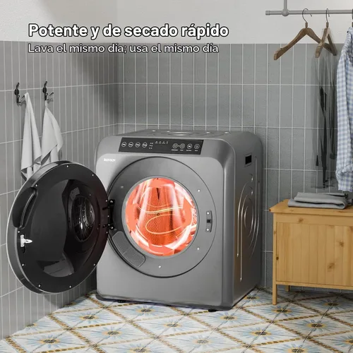 Vista 2 de Bonnlo Secadora de ropa portátil de 3.5 pies cúbicos, máquina secadora de tambor de carga frontal con panel de control LED y tambor de acero Gris