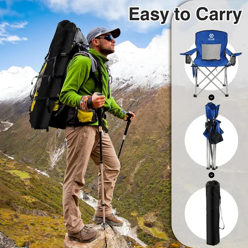 Vista 5 de Silla de camping Elevon, silla plegable portátil al aire libre con brazos, soporte para tazas y bolsa de transporte