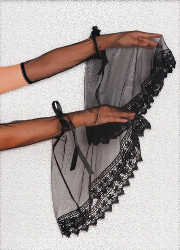 Vista 3 de L'VOW Disfraz gótico de un par de guanteletes negros para mujer, accesorio de bruja de Halloween