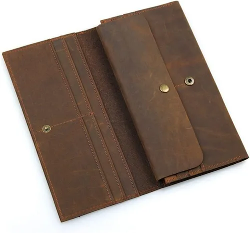 Vista 4 de CZDYUF - Cartera larga para hombre, para pasaporte, de cuero, tarjetero para teléfono celular, cartera