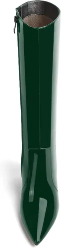 Vista 31 de AMBELIGHT Botas altas hasta la rodilla con cremallera y puntera puntiaguda para mujer, de patente sólida, tacón alto, 3.3 pulgadas