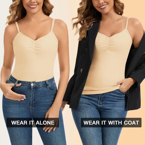 Vista 5 de WOWENY Camiseta sin mangas de forro polar térmico para mujer, sin mangas, cuello corazón, chaleco de invierno, ropa interior, camiseta cálida
