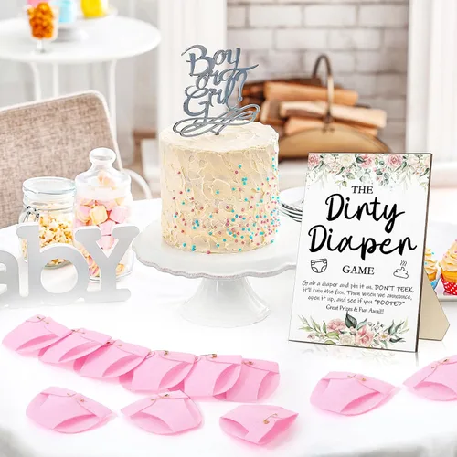 Vista 6 de Roowest 51 Piezas Juegos de Pañales Sucios para Baby Shower Letrero Divertido de Madera con 50 Piezas Mini Pañales de Fieltro Lindo para Fiesta