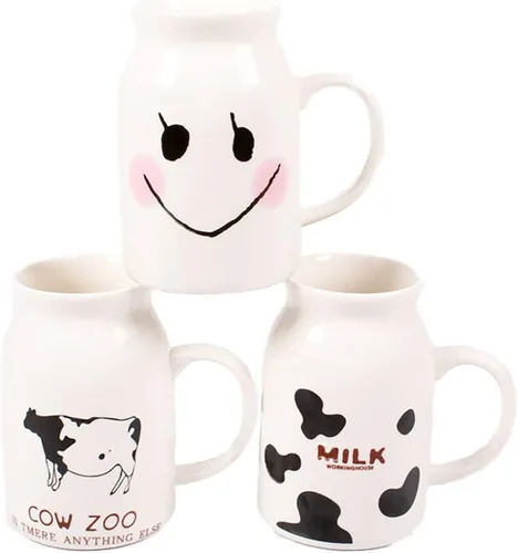 Vista 3 de ZaH Botella de leche de cerámica de 8 onzas para la mañana, tazas para el hogar, oficina, escuela, restaurante, club, fiesta, taza de leche, taza