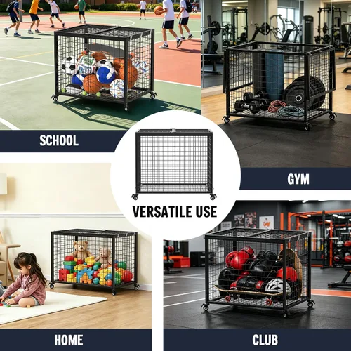 Vista 7 de rehomerance Ball Cart Garage Sports Equipment Basketball Organizer with Lockable Lid, Basketball Storage Bin for Indoor Outdoor, Rolling Exercise