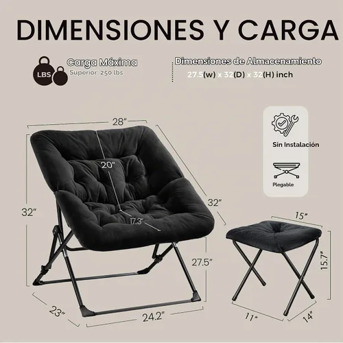 Vista 3 de OAKHAM Silla cómoda para adultos, suave sillón plegable de pelo sintético para dormitorio, sala de estar, dormitorios, silla de lectura flexible