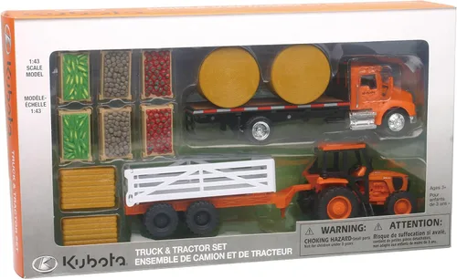 Vista 2 de NewRay Kubota Farm Playset con tractor M5 Tractor Trailer Balas y cajas Escala 1/43 Vehículos