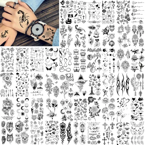 Vista 21 de 15 hojas de tatuajes temporales de colibrí de acuarela 3D de FANRUI para mujeres y niñas, pequeño, multicolor, colibrí, tatuaje, temporal, colorido