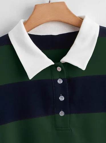 Vista 3 de Remidoo Sudadera corta de manga larga con cuello medio botón para mujer