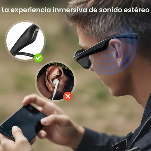 Vista 5 de Lentes inteligentes, lentes de sol polarizados con Bluetooth, micrófono y altavoces integrados, asistente de voz, protección UV, gafas Bluetooth