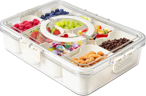 Vista 13 de Paquete de 3 Cajas Snackle Divididas Bandeja para Servir Verduras con Tapa Conservador de Ensaladas con 4 Cajas Removibles Contenedores
