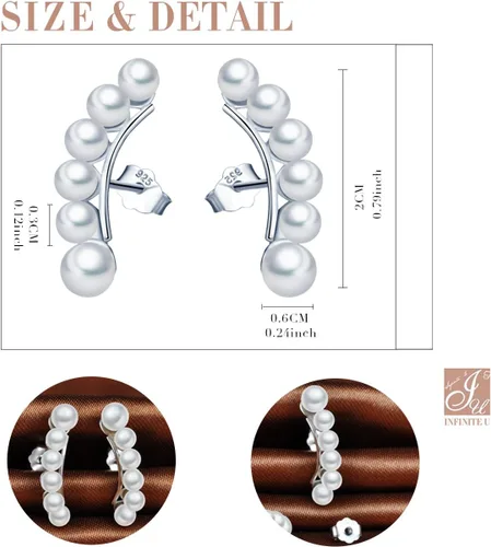 Vista 2 de Pendientes de plata de ley 925 con perlas de imitación para orejas de oruga