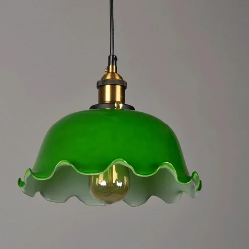 Vista 3 de 10.2in 2 Pack Large Pendant Lights, Nordic Retro Metal Lamp Head Ceiling Hanging Lighting with Green Glass Shade, Adjustable Cord E27/E26 Sockets