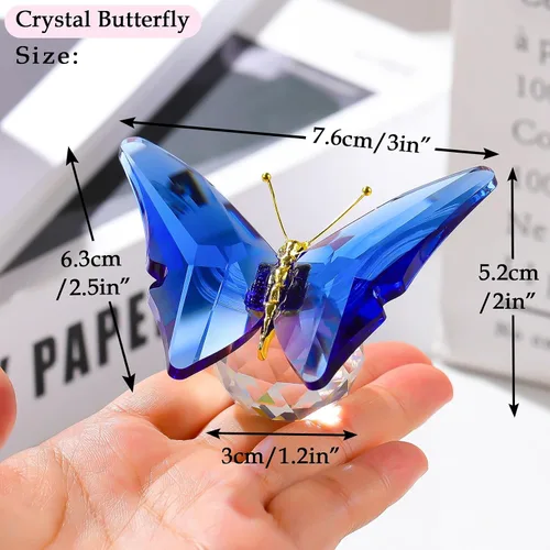 Vista 4 de Movdyka Mariposa de Cristal para Mamá Mujeres Mariposa de Metal Decoración de Habitación Colección Figurina Mariposa de Vidrio Azul Artesanía