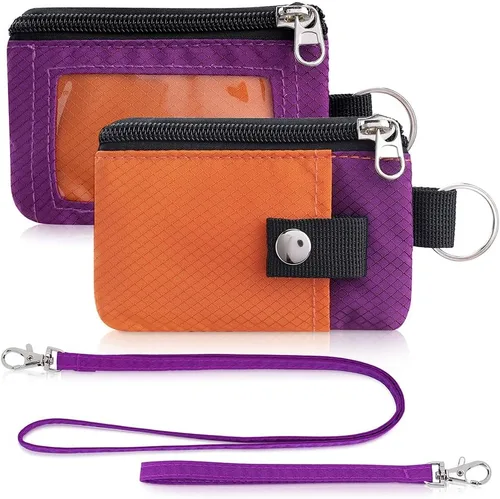 Vista 12 de Artpaxy Cartera minimalista para hombres y mujeres, llavero con bloqueo RFID, con cremallera, pequeña cartera con ventana de identificación, 2