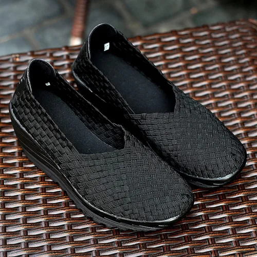 Vista 4 de Touchmosees - Sandalias de cuña con plataforma para mujer, con tejido y estilo Mary Jane, bombas cómodas para caminar