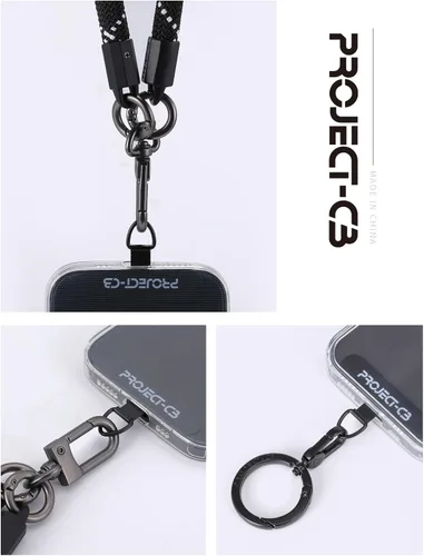 Vista 4 de Lengüeta de metal para teléfono, parche de cordón, llavero de soporte para teléfono, soporte para anillo, lengüeta de correa Negro