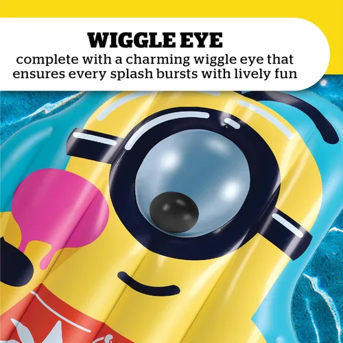 Vista 4 de Balsa flotante gigante de Minions para piscina, flotador de agua inflable con diseño de Minions con licencia, piscina y lago duraderos para niños