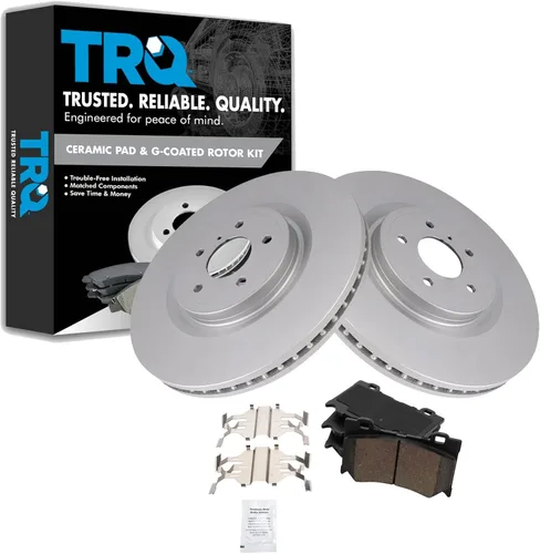 Vista 194 de TRQ Juego de pastillas de freno delantero y rotores con revestimiento de cerámica compatible con Jeep Compass Patriot 2017