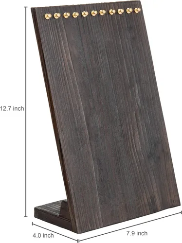 Vista 4 de MyGift Soporte para múltiples collares de madera maciza marrón rústico de 12 pulgadas, soporte de joyería independiente con 11 ganchos de clavija
