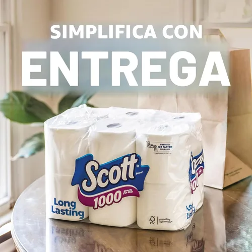 Vista 8 de Scott 1000 hojas por rollo, 8 rollos de papel higiénico, papel de baño