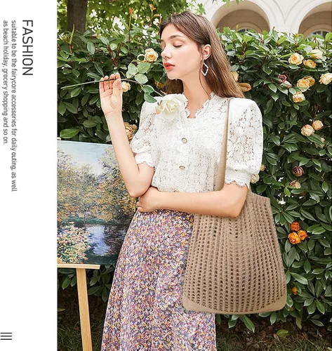 Vista 3 de hatisan Bolsas de ganchillo para mujer, bolsa de playa de verano, bolsa de mano estética, bolsa hippie de punto