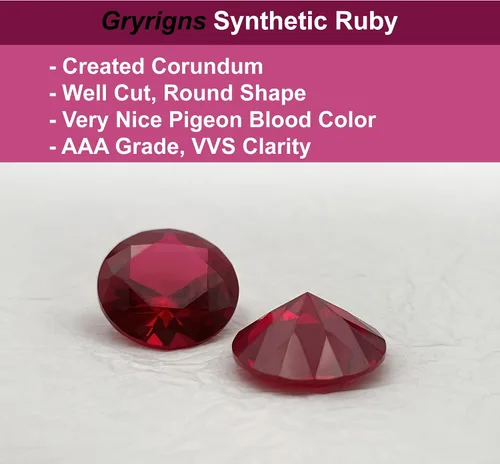 Vista 2 de Gryrigns Redondo Brillante Suelto Sintético Rubí Piedra Roja Corindón Piedra Preciosa Corte Facetado 3A VVS (4cts-22.5cts)