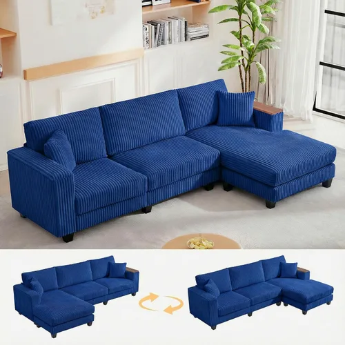 Vista 17 de Sofá seccional modular de 97 pulgadas con 5 asientos, sofá cómodo convertible en forma de L con almacenamiento en reposabrazos y dos almohadas