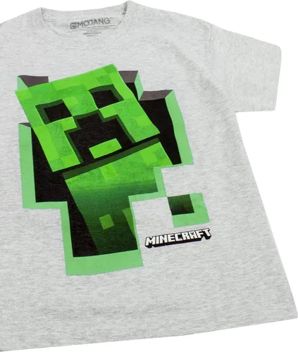 Vista 4 de Minecraft Boys T Shirt Green Creeper Kids Grey Short Sleeve Mojang Top