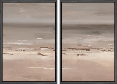 Vista 62 de Ashbrook - Set de arte de pared en lienzo enmarcado, tonos orgánicos de la tierra en beige y marrón con ilustraciones de trazos circulares, arte