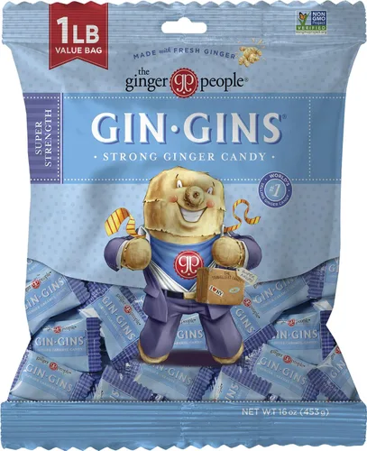Vista 10 de GIN GINS - Caramelo duro de jengibre de doble fuerza por The Ginger People – Anti-náuseas y ayuda a la digestión, caramelo saludable envuelto