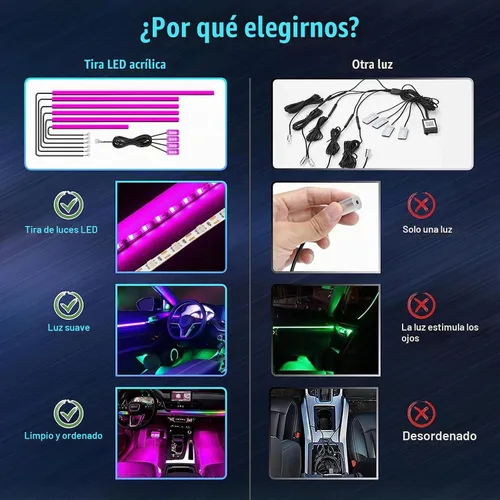 Vista 2 de Luces de acrílico para interiores de automóvil, accesorios de automóvil, tira de luces LED 10 en 1 con control de aplicación, 175 pulgadas, 593