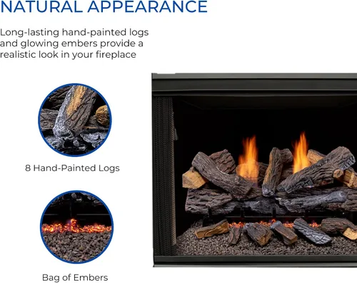 Vista 3 de Duluth Forge DLS-30R-2 Juego de troncos de chimenea sin ventilación de combustible dual con control remoto, uso con gas natural o propano líquido