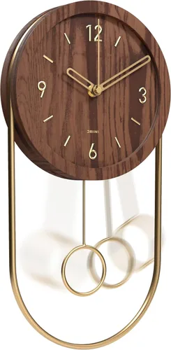 Vista 9 de Driini Reloj de pared decorativo con péndulo (negro) – Madera moderna, números dorados 3D, marco de metal – Relojes de pared pequeños y únicos