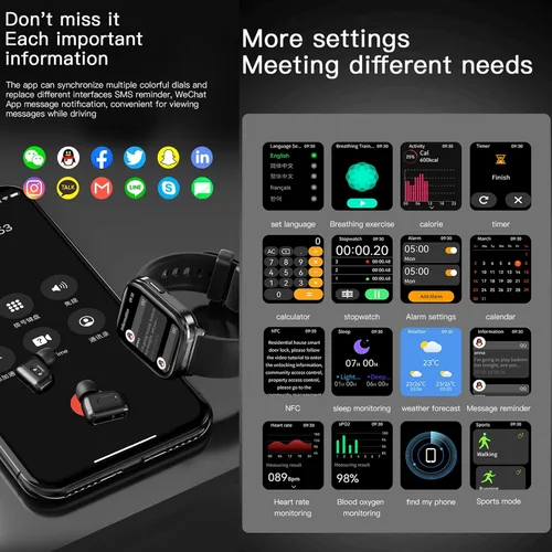 Vista 7 de Tuanzi X9 2 en 1 Reloj inteligente TWS inalámbrico Bluetooth auricular 1.85 pulgadas reloj con auriculares dentro de monitor de salud rastreador