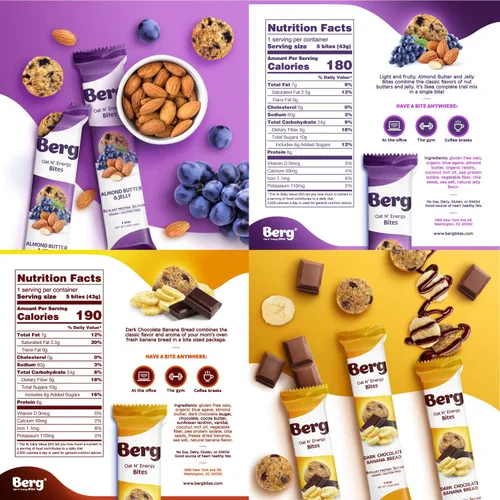 Vista 3 de Berg Energy Bites - Paquete variado de bocadillos de proteínas a base de plantas con 0.63 onzas de proteína y 0.04 onzas de azúcar, vegano, sin