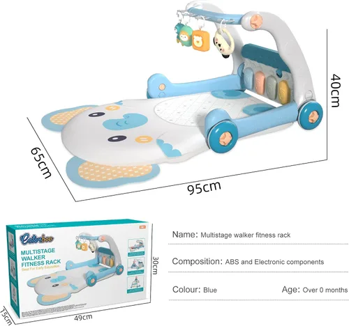 Vista 6 de Caterbee 2 en 1 Baby Piano Play Mat & Standing Toy con música y luz (azul)