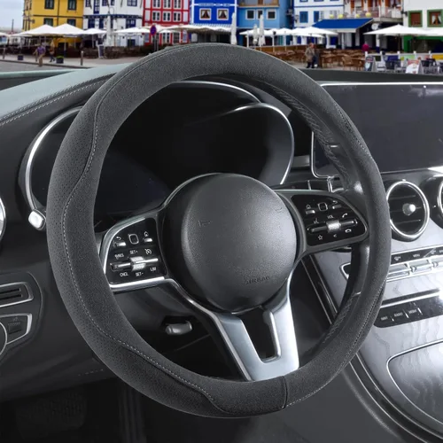 Vista 23 de Funda para volante en forma de D de gamuza negra de 13.5 a 14 pulgadas Warm in Winter and Cool in Summer, Small Felt Car Accessories, Breathable