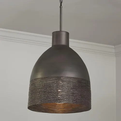 Vista 2 de Capital Lighting 335112GI Sana - Colgante de alambre de acero con campana de metal moteado de latón, 1 luz de 100 vatios, 19 pulgadas de alto x 15
