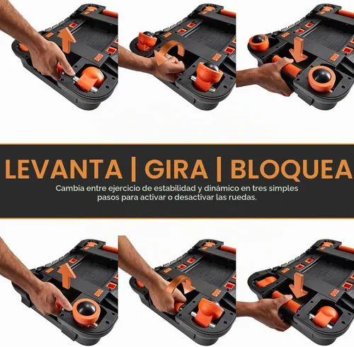 Vista 4 de Terra Glide - Tabla de equilibrio y rodillo para abdominales Entrenador de núcleo inflable con ruedas giratorias y asas emergentes Rueda