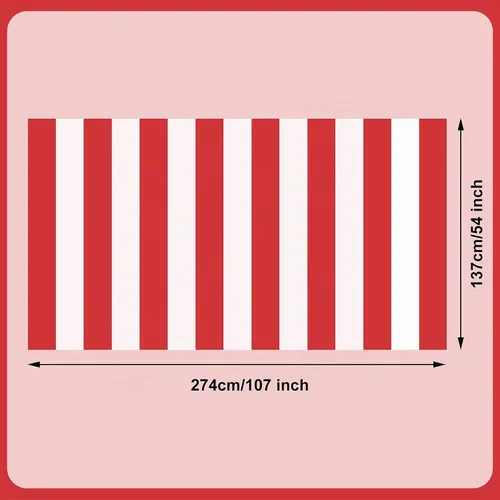 Vista 2 de peony man Mantel de plástico a rayas rojas y blancas, mantel rectangular impermeable para carnaval y circo, para decoración de días festivos